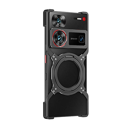 For ZTE nubia Z60 Ultra Mechanical Arm Borderless MagSafe Holder Metal Phone Case(Black Silver) - ZTE Cases by buy2fix | Online Shopping UK | buy2fix