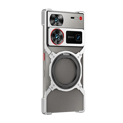 For ZTE nubia Z60 Ultra Mechanical Arm Borderless MagSafe Holder Metal Phone Case(Silver) - ZTE Cases by buy2fix | Online Shopping UK | buy2fix