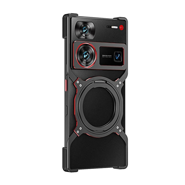 For ZTE nubia Z60 Ultra Leading Mechanical Arm Borderless MagSafe Holder Metal Phone Case(Black Red) - ZTE Cases by buy2fix | Online Shopping UK | buy2fix
