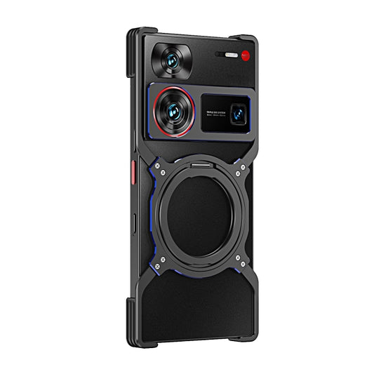 For ZTE nubia Z60 Ultra Leading Mechanical Arm Borderless MagSafe Holder Metal Phone Case(Black Blue) - ZTE Cases by buy2fix | Online Shopping UK | buy2fix