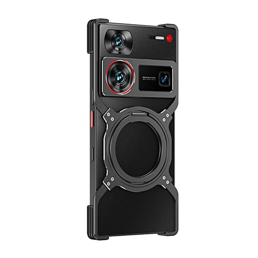 For ZTE nubia Z60 Ultra Leading Mechanical Arm Borderless MagSafe Holder Metal Phone Case(Black Silver) - ZTE Cases by buy2fix | Online Shopping UK | buy2fix