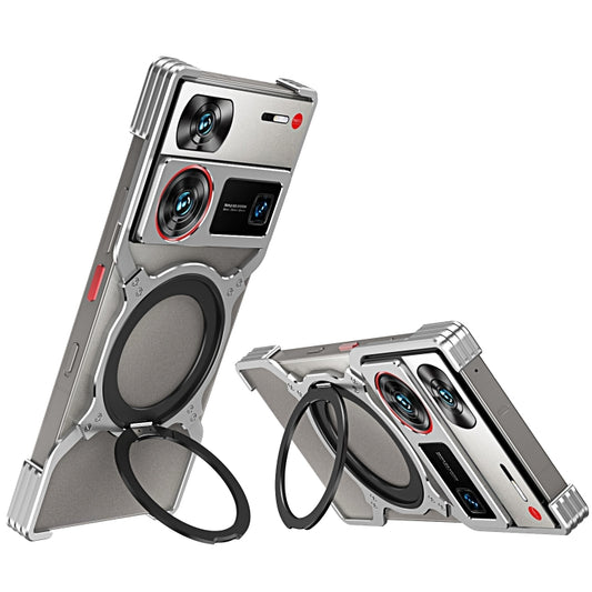 For ZTE nubia Z60 Ultra Leading Mechanical Arm Borderless MagSafe Holder Metal Phone Case(Silver) - ZTE Cases by buy2fix | Online Shopping UK | buy2fix