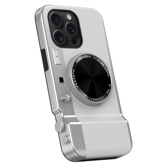 For iPhone 15 Pro 3D Retro Bluetooth Camera Magsafe Mirror Phone Case(White) - iPhone 15 Pro Cases by buy2fix | Online Shopping UK | buy2fix