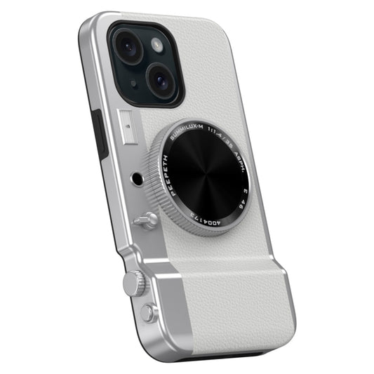 For iPhone 15 3D Retro Bluetooth Camera Magsafe Mirror Phone Case(White) - iPhone 15 Cases by buy2fix | Online Shopping UK | buy2fix