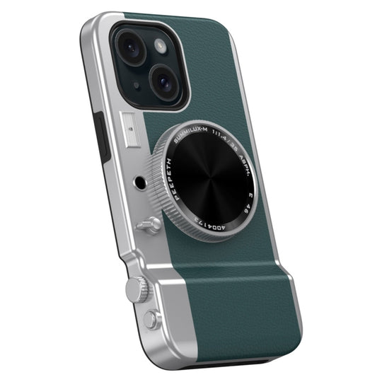 For iPhone 15 3D Retro Bluetooth Camera Magsafe Mirror Phone Case(Dark Green)