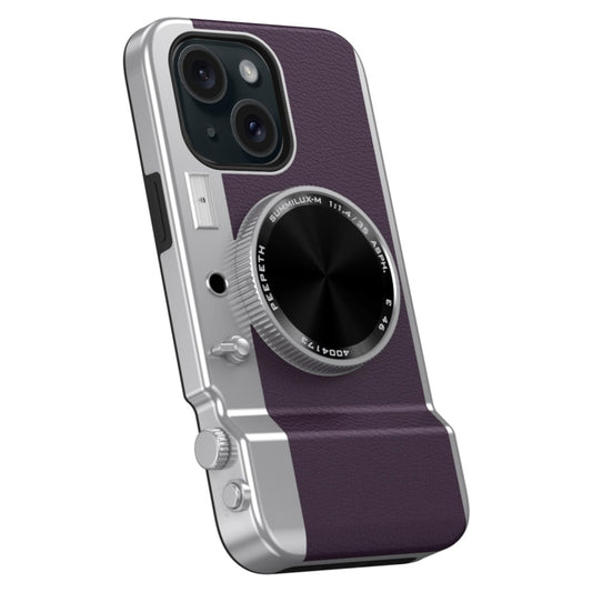 For iPhone 14 3D Retro Bluetooth Camera Magsafe Mirror Phone Case(Dark Purple) - iPhone 14 Cases by buy2fix | Online Shopping UK | buy2fix