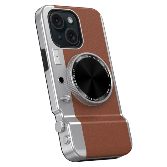 For iPhone 14 3D Retro Bluetooth Camera Magsafe Mirror Phone Case(Brown) - iPhone 14 Cases by buy2fix | Online Shopping UK | buy2fix