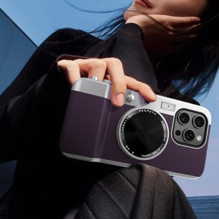 For iPhone 14 3D Retro Bluetooth Camera Magsafe Mirror Phone Case(Dark Purple) - iPhone 14 Cases by buy2fix | Online Shopping UK | buy2fix