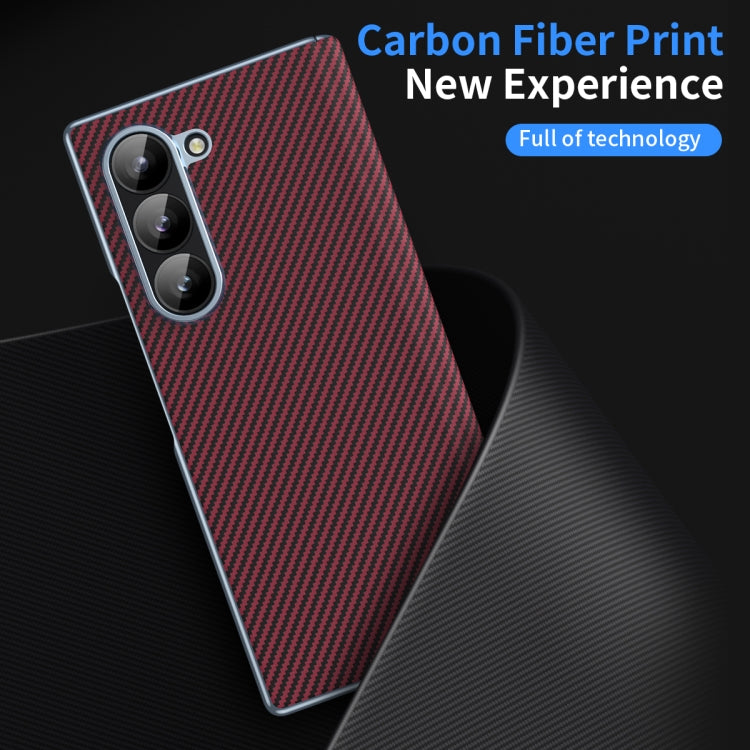 For Samsung Galaxy Z Fold5 5G Electroplated Carbon Fiber Pattern Folding Phone Case with Hinge(Red) - Galaxy Z Fold5 Cases by buy2fix | Online Shopping UK | buy2fix