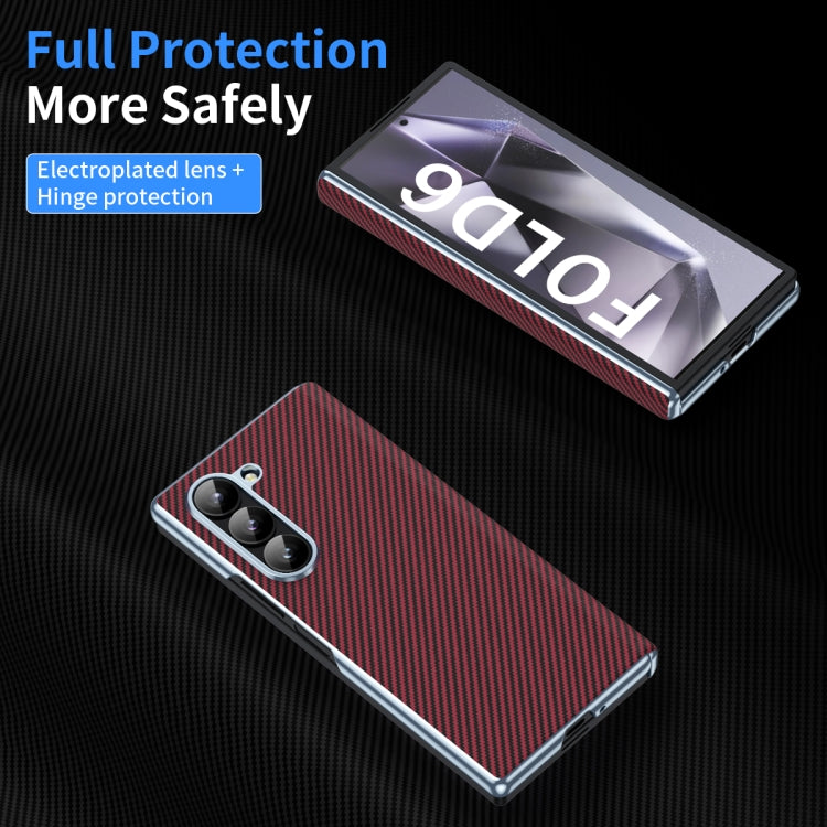 For Samsung Galaxy Z Fold5 5G Electroplated Carbon Fiber Pattern Folding Phone Case with Hinge(Red) - Galaxy Z Fold5 Cases by buy2fix | Online Shopping UK | buy2fix