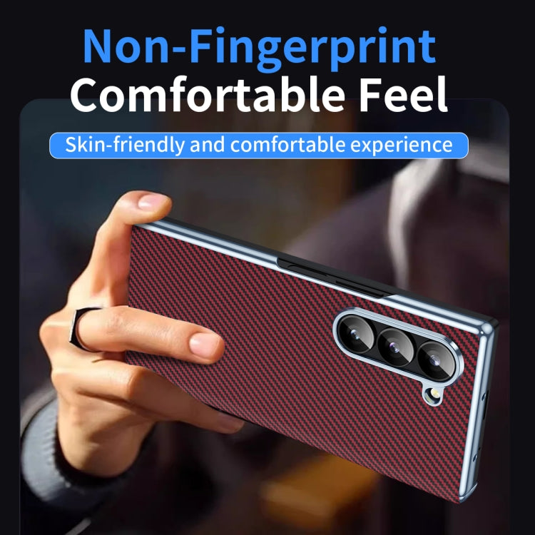For Samsung Galaxy Z Fold5 5G Electroplated Carbon Fiber Pattern Folding Phone Case with Hinge(Red) - Galaxy Z Fold5 Cases by buy2fix | Online Shopping UK | buy2fix