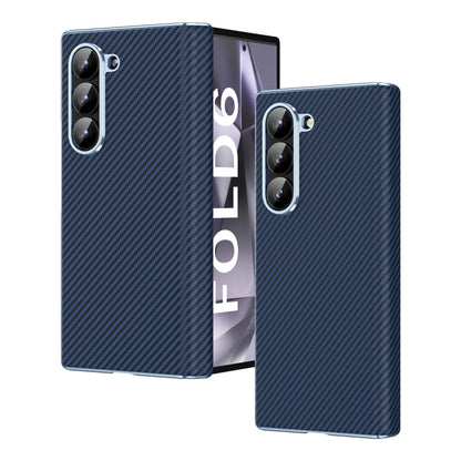 For Samsung Galaxy Z Fold5 5G Electroplated Carbon Fiber Pattern Folding Phone Case with Hinge(Blue) - Galaxy Z Fold5 Cases by buy2fix | Online Shopping UK | buy2fix