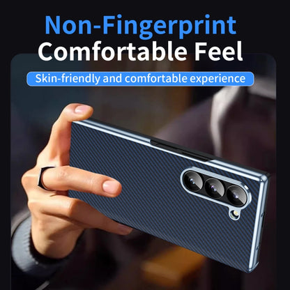 For Samsung Galaxy Z Fold5 5G Electroplated Carbon Fiber Pattern Folding Phone Case with Hinge(Blue) - Galaxy Z Fold5 Cases by buy2fix | Online Shopping UK | buy2fix