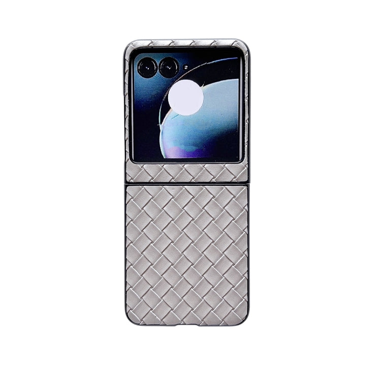 For Motorola Razr 50 Woven Texture Folding PU Phone Case(Silver) by buy2fix