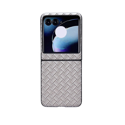 For Motorola Razr 50 Woven Texture Folding PU Phone Case(Silver) by buy2fix