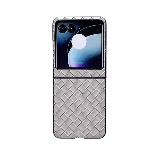 For Motorola Razr 50 Woven Texture Folding PU Phone Case(Silver) by buy2fix