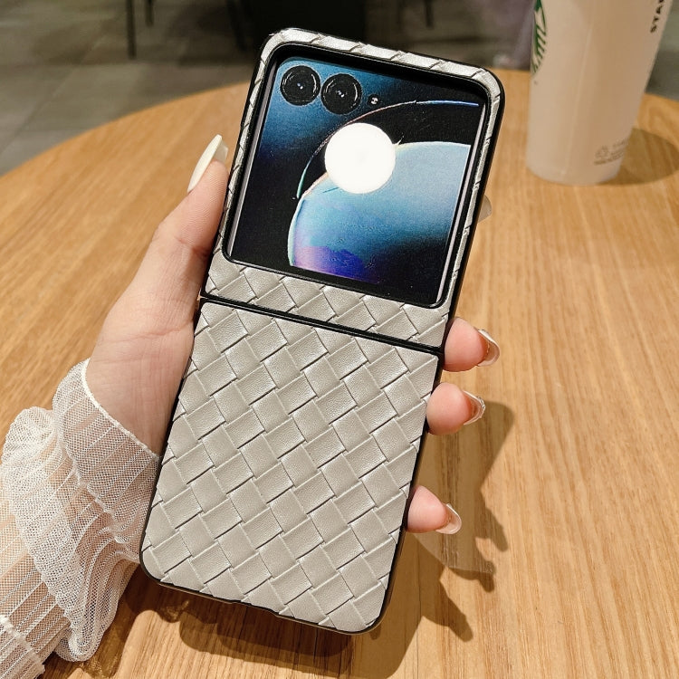 For Motorola Razr 50 Woven Texture Folding PU Phone Case(Silver) by buy2fix