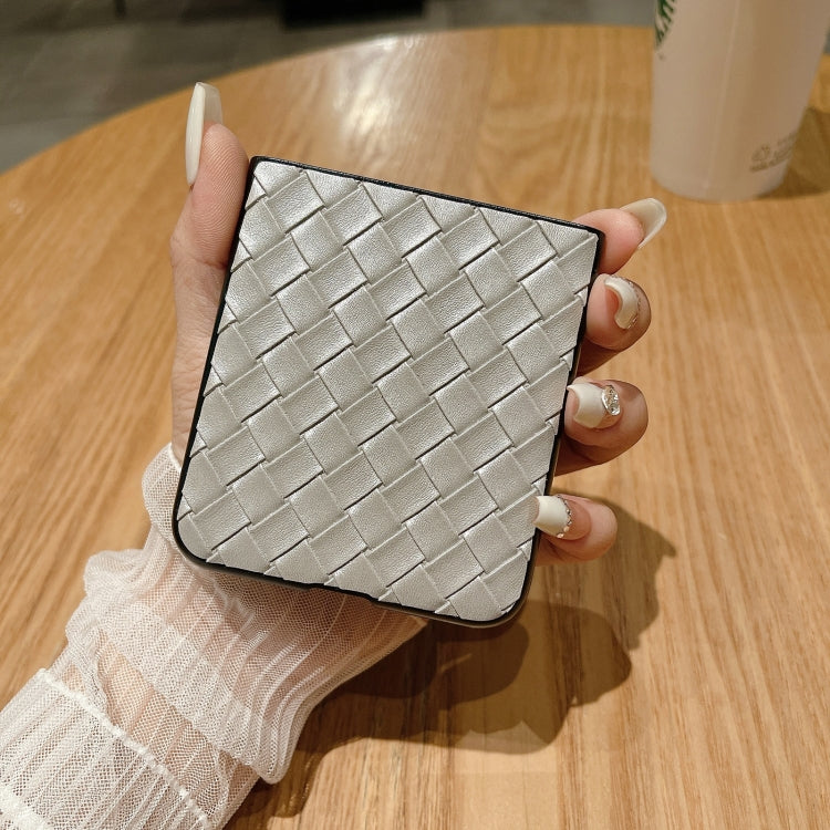For Motorola Razr 50 Woven Texture Folding PU Phone Case(Silver) by buy2fix