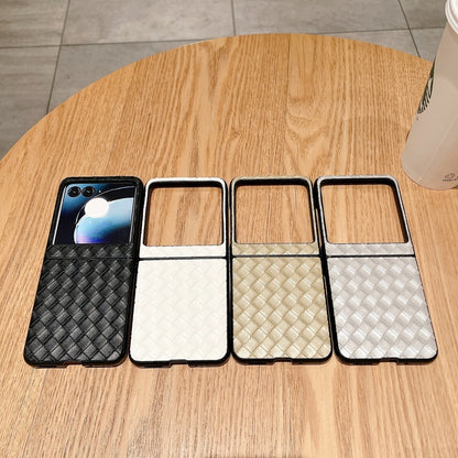 For Motorola Razr 50 Woven Texture Folding PU Phone Case(Silver) by buy2fix