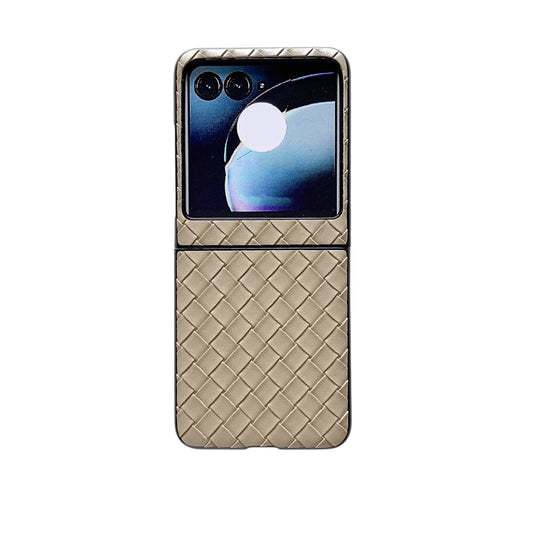 For Motorola Razr 50 Woven Texture Folding PU Phone Case(Gold) by buy2fix