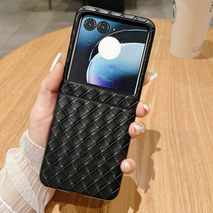 For Motorola Razr 50 Woven Texture Folding PU Phone Case(Black) by buy2fix