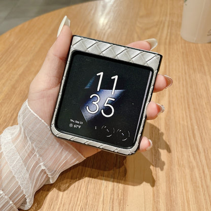 For Motorola Razr 50 Woven Texture Folding PU Phone Case(Black) by buy2fix