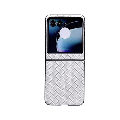 For Motorola Razr 50 Woven Texture Folding PU Phone Case(White) by buy2fix