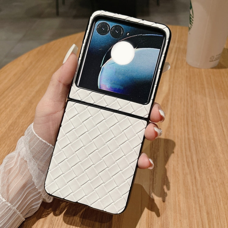 For Motorola Razr 50 Woven Texture Folding PU Phone Case(White) by buy2fix