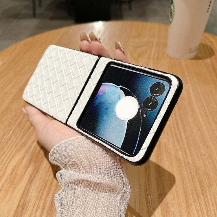 For Motorola Razr 50 Woven Texture Folding PU Phone Case(White) by buy2fix