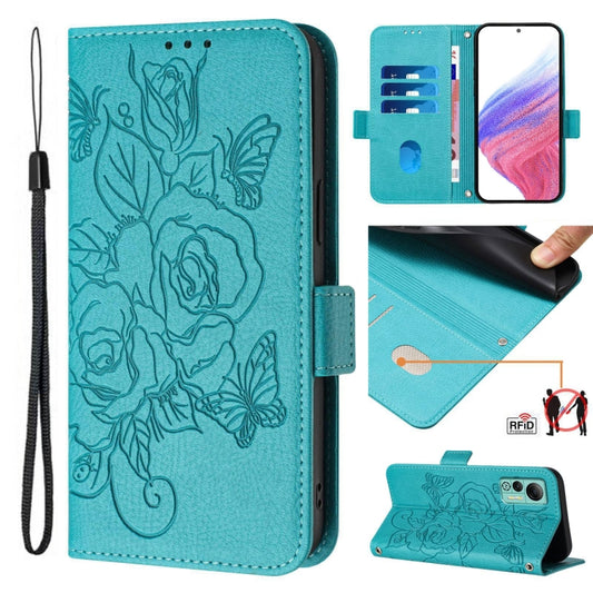 For Ulefone Note 14 Embossed Rose RFID Anti-theft Leather Phone Case(Light Blue) by buy2fix