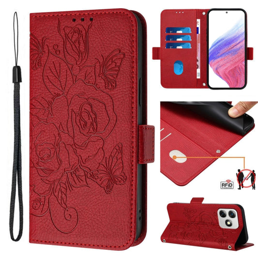 For Ulefone Note 18 Ultra Embossed Rose RFID Anti-theft Leather Phone Case(Red) by buy2fix