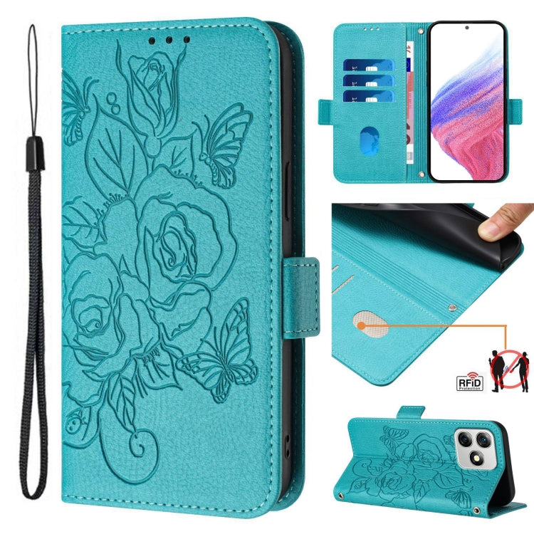 For Ulefone Note 18 Ultra Embossed Rose RFID Anti-theft Leather Phone Case(Light Blue) by buy2fix