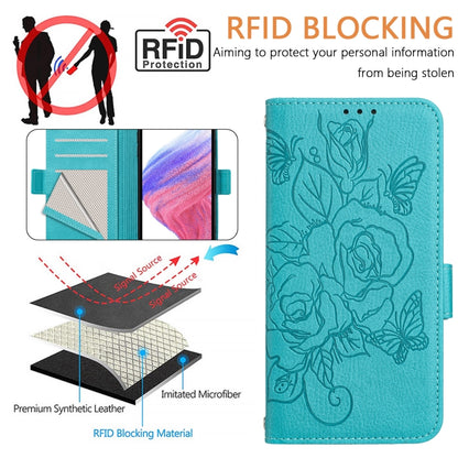 For Ulefone Note 18 Ultra Embossed Rose RFID Anti-theft Leather Phone Case(Light Blue) by buy2fix