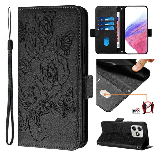 For Ulefone Note 18 Ultra Embossed Rose RFID Anti-theft Leather Phone Case(Black) by buy2fix