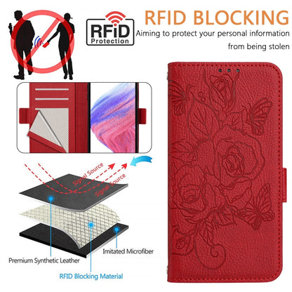For Google Pixel 9 / 9 Pro Embossed Rose RFID Anti-theft Leather Phone Case(Red) by buy2fix