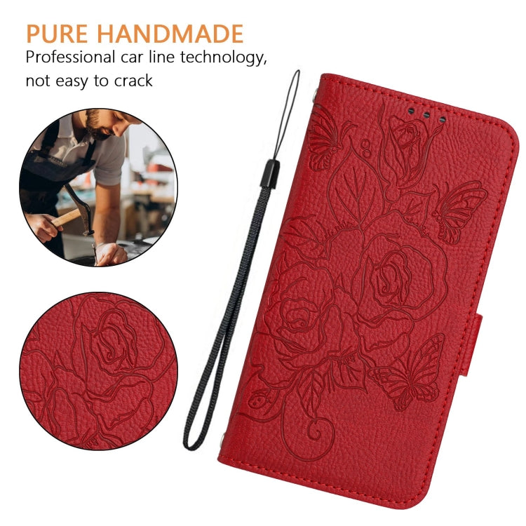 For Google Pixel 9 / 9 Pro Embossed Rose RFID Anti-theft Leather Phone Case(Red) by buy2fix