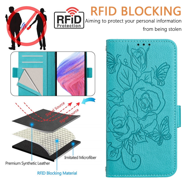 For Google Pixel 9 / 9 Pro Embossed Rose RFID Anti-theft Leather Phone Case(Light Blue) by buy2fix