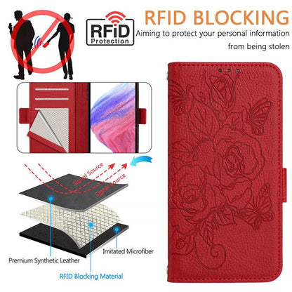 For Google Pixel 10 Pro XL 5G Global Embossed Rose RFID Anti-theft Leather Phone Case(Red) - Google Cases by buy2fix | Online Shopping UK | buy2fix