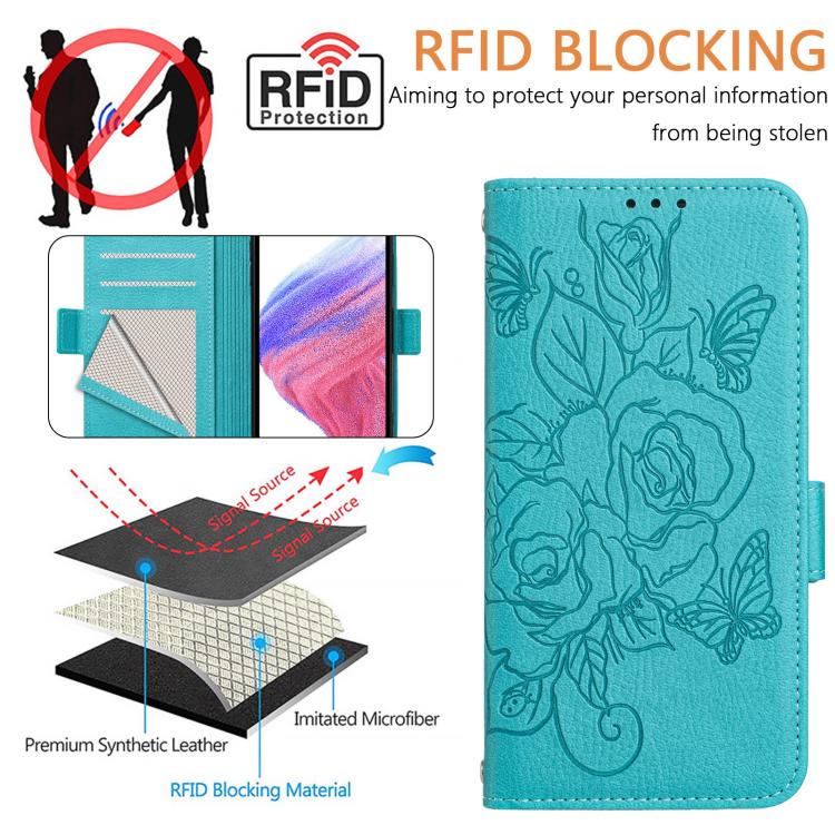 For Google Pixel 10 Pro XL 5G Global Embossed Rose RFID Anti-theft Leather Phone Case(Light Blue) - Google Cases by buy2fix | Online Shopping UK | buy2fix