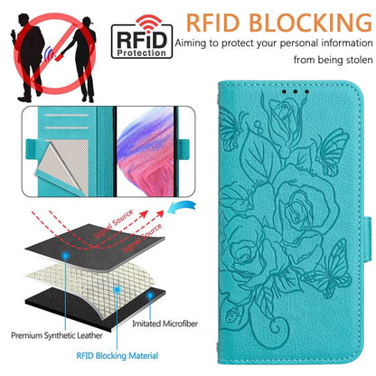 For Google Pixel 10 Pro XL 5G Global Embossed Rose RFID Anti-theft Leather Phone Case(Light Blue) - Google Cases by buy2fix | Online Shopping UK | buy2fix