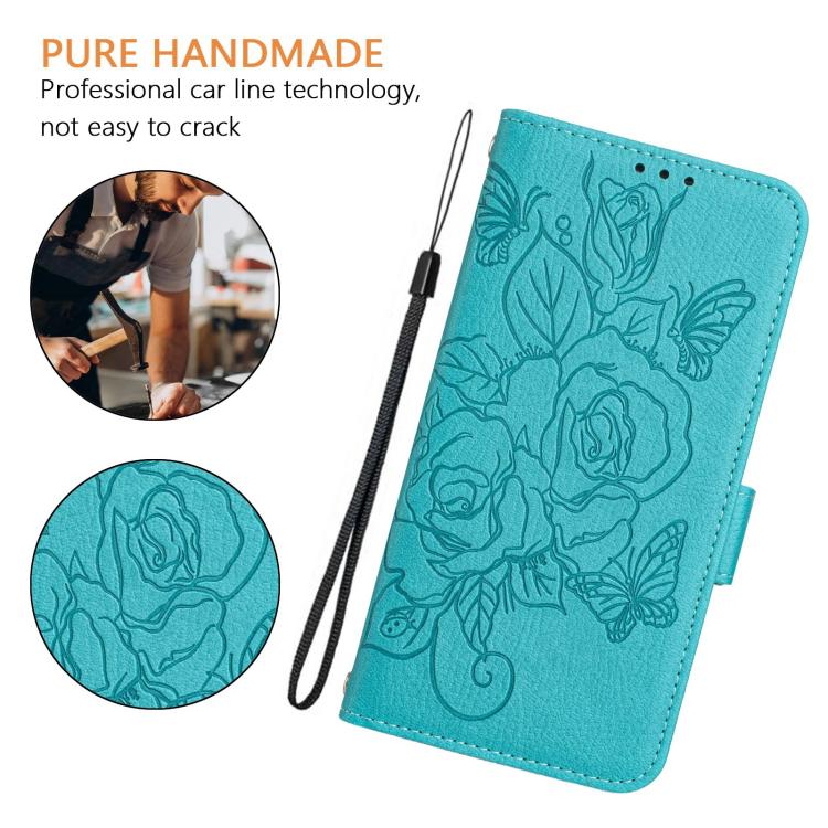 For Google Pixel 10 Pro XL 5G Global Embossed Rose RFID Anti-theft Leather Phone Case(Light Blue) - Google Cases by buy2fix | Online Shopping UK | buy2fix