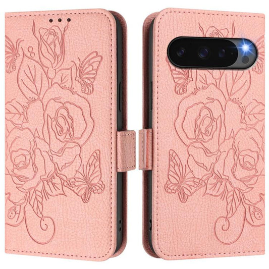 For Google Pixel 10 Pro XL 5G Global Embossed Rose RFID Anti-theft Leather Phone Case(Pink) - Google Cases by buy2fix | Online Shopping UK | buy2fix