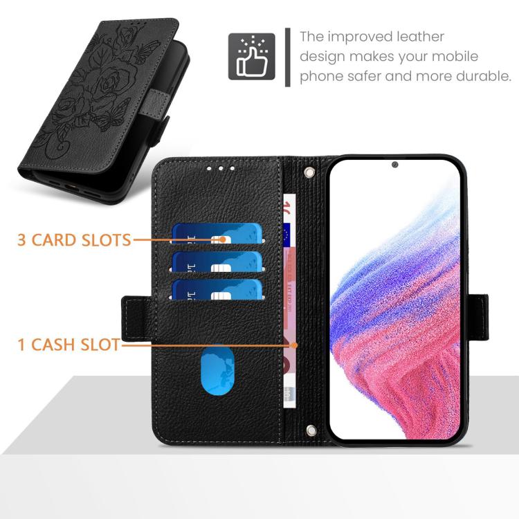 For Google Pixel 10 Pro XL 5G Global Embossed Rose RFID Anti-theft Leather Phone Case(Black) - Google Cases by buy2fix | Online Shopping UK | buy2fix