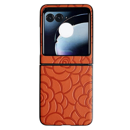 For Motorola Razr 50 Impression Flower Pattern Protective Phone Case(Orange) by buy2fix