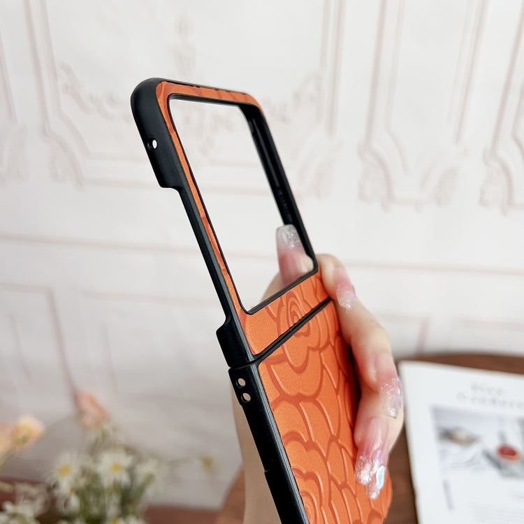 For Motorola Razr 50 Impression Flower Pattern Protective Phone Case(Orange) by buy2fix