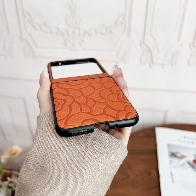 For Motorola Razr 50 Impression Flower Pattern Protective Phone Case(Orange) by buy2fix
