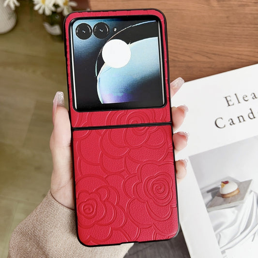 For Motorola Razr 50 Impression Flower Pattern Protective Phone Case(Red) by buy2fix