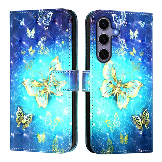 For Samsung Galaxy S25 5G 3D Painting Horizontal Flip Leather Phone Case(Golden Butterfly) by buy2fix