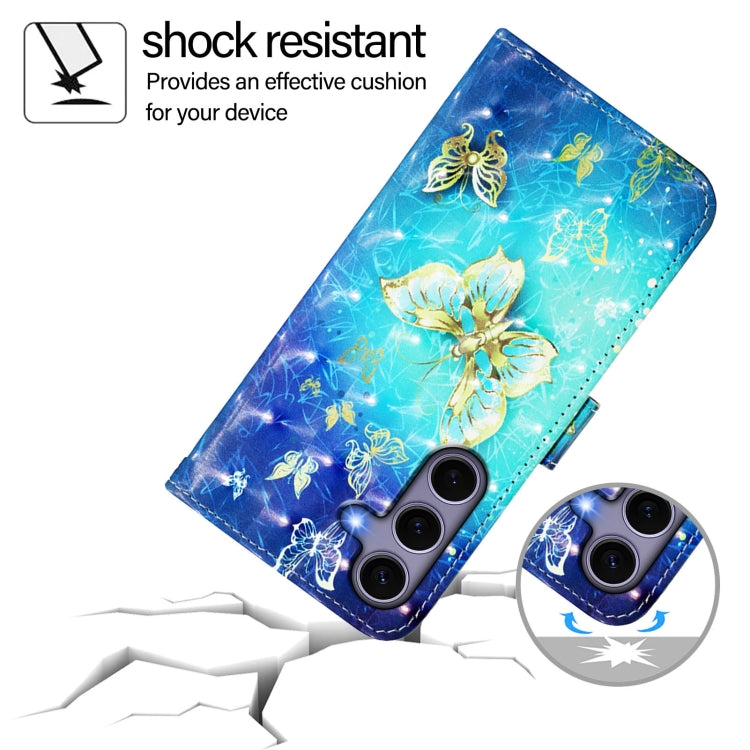 For Samsung Galaxy S25 5G 3D Painting Horizontal Flip Leather Phone Case(Golden Butterfly) by buy2fix