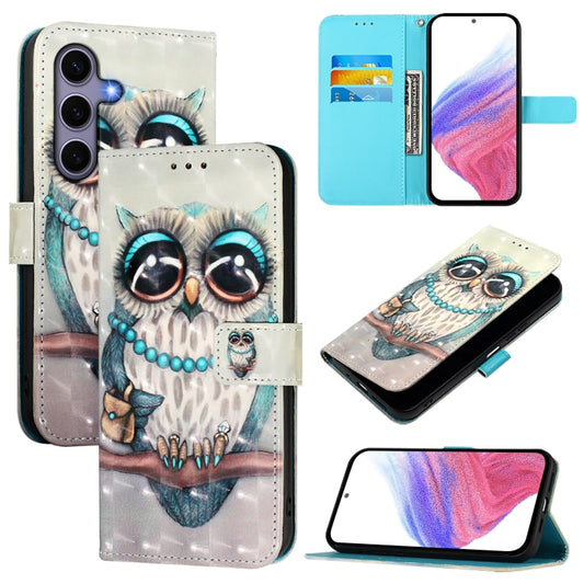 For Samsung Galaxy S25 5G 3D Painting Horizontal Flip Leather Phone Case(Grey Owl) by buy2fix